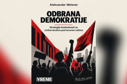 Naslovna strana publikacije „Odbrana demokratije“ – Vreme Škola bez nasilja