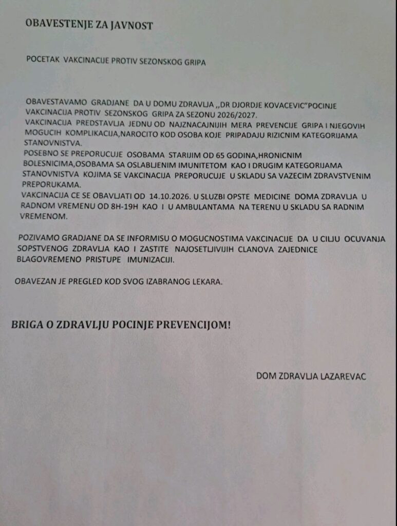 Saopštenje Doma zdravlja